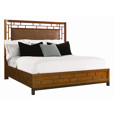 Queen-Size Paradise Point Bed with Wood Framed Woven Rattan Panel
